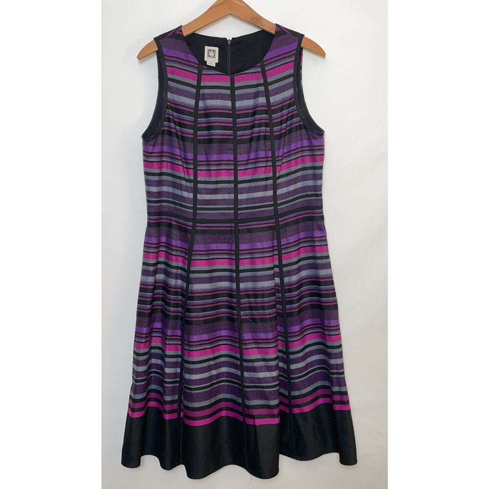 Anne Klein Fit & Flair Dress - Size 12 - Beautiful Stripes & Fully Lined